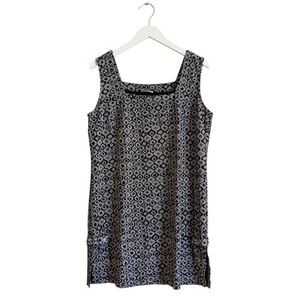 Vintage iCantoo Geometric Print Shift Dress Size Medium Gray Black Sleeveless